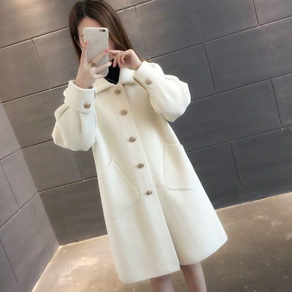 women 2021 autumn winter fashion elegant woolen coat female long solid color wool jacket ladies single breasted outwear s26, Black
women 2021 autumn winter fashion elegant woolen coat female long solid color wool jacket ladies single breasted outwear s26, Black