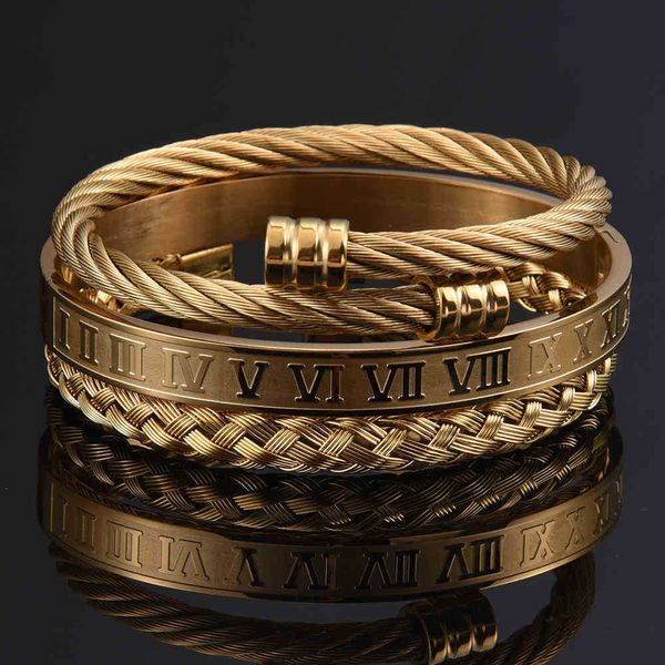 roman bracelet 3 pieces/set men's digital bracelet handmade stainless steel twine buckle open bracelet luxury jewelry, Golden;silver
roman bracelet 3 pieces/set men's digital bracelet handmade stainless steel twine buckle open bracelet luxury jewelry, Golden;silver