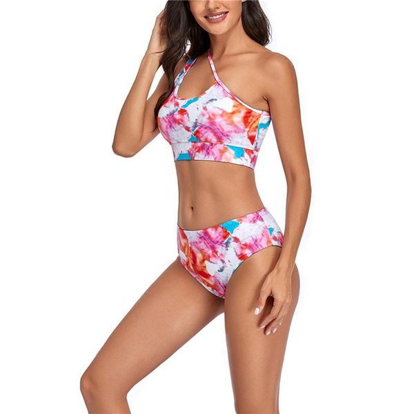 women's swimwear woman's bikini set tie-dye single shoulder vest high waist elastic panties two piece swimming maillot de bain, White;black
women's swimwear woman's bikini set tie-dye single shoulder vest high waist elastic panties two piece swimming maillot de bain, White;black