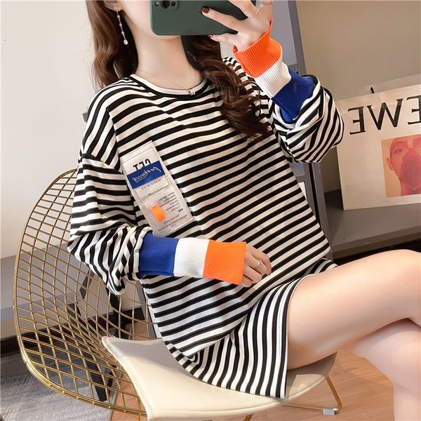 2021 spring and autumn new round neck stripe stitching long-sleeved women fashion patch color-blocking t-shirt kqjc, White
2021 spring and autumn new round neck stripe stitching long-sleeved women fashion patch color-blocking t-shirt kqjc, White