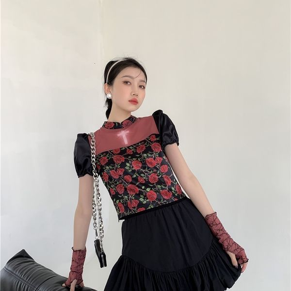 women's knits & tees summer 2021 puff sleeve cheongsam rose floral print blouse crop women patchwork peplum ladies fashion 803, White
women's knits & tees summer 2021 puff sleeve cheongsam rose floral print blouse crop women patchwork peplum ladies fashion 803, White