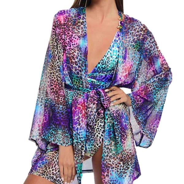 female smock, leopard print v-neck long flare sleeve bikini covers with waist belt for summer, purple, White;black
female smock, leopard print v-neck long flare sleeve bikini covers with waist belt for summer, purple, White;black