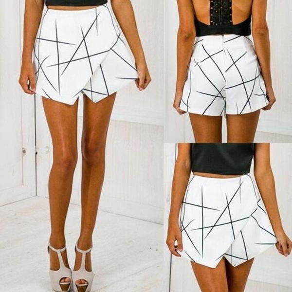 women's shorts summer ladies skirt geometric pattern office retro irregular mini, White;black
women's shorts summer ladies skirt geometric pattern office retro irregular mini, White;black