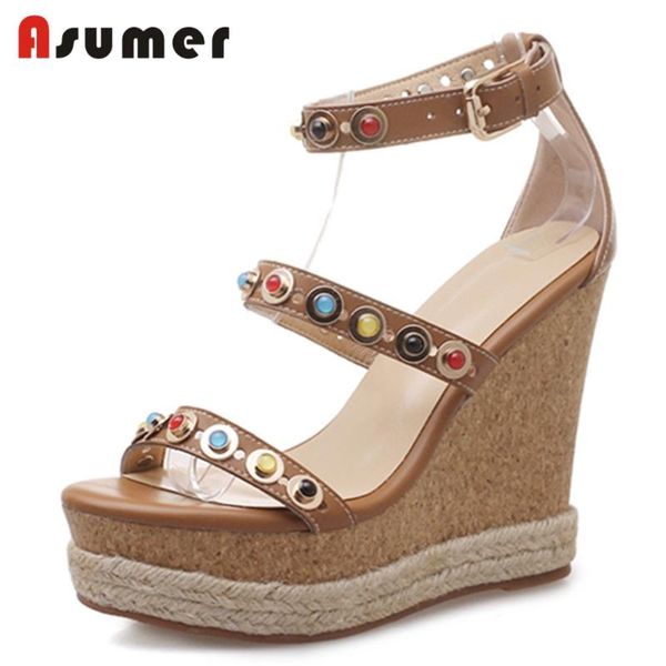 asumer 2021 new genuine leather shoes ethnic rivet wedges paltform buckle cover heels sandals women casual party shoes, Black
asumer 2021 new genuine leather shoes ethnic rivet wedges paltform buckle cover heels sandals women casual party shoes, Black