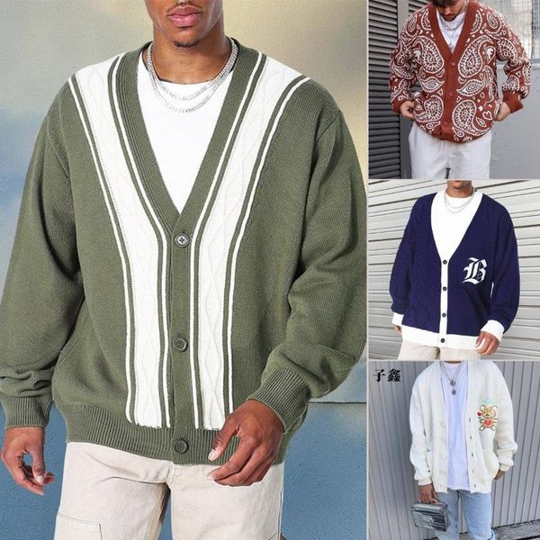men's sweaters 2021 autumn coat long sleeved loose casual v-neck sweater cardigan, White;black
men's sweaters 2021 autumn coat long sleeved loose casual v-neck sweater cardigan, White;black