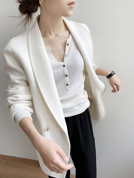 women's wool & blends white temperament double-sided suit and coat loose long sleeved in autumn 2021, Black
women's wool & blends white temperament double-sided suit and coat loose long sleeved in autumn 2021, Black
