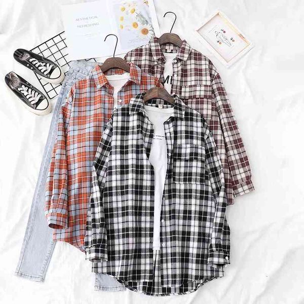 women's knits & tees casual woman loose basic plaid patchwork shirts 2021 spring fashion ladies candy soft blouses female chic ove, White
women's knits & tees casual woman loose basic plaid patchwork shirts 2021 spring fashion ladies candy soft blouses female chic ove, White