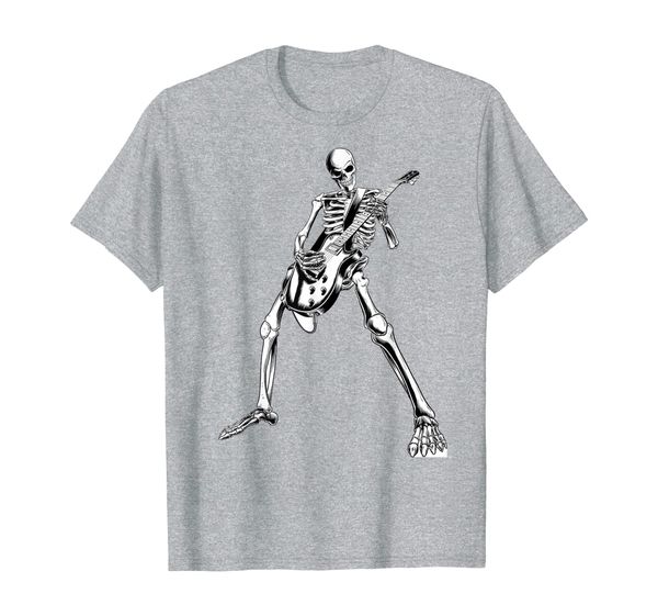 skeleton playing guitar electric acoustic classical music t-shirt, White;black 
skeleton playing guitar electric acoustic classical music t-shirt, White;black