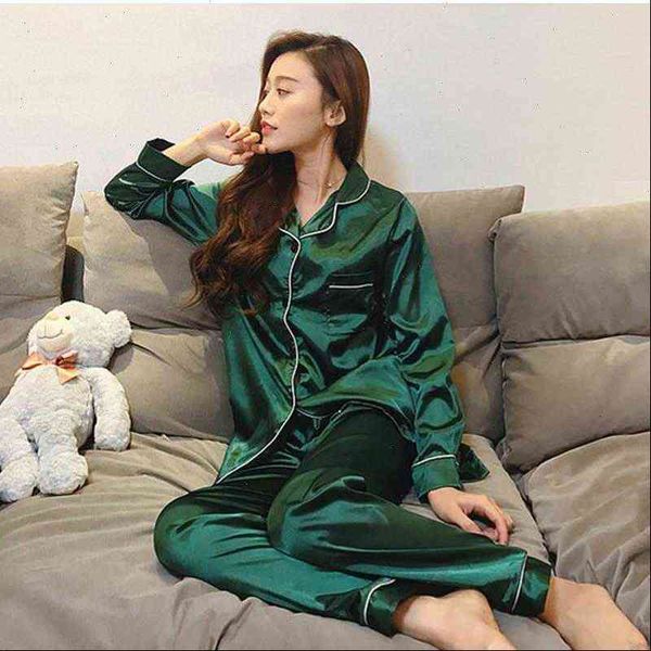 2 piece autumn faux silk women sleepwear satin pajamas set long sleeve suit female homewear bride gifts, Black;red
2 piece autumn faux silk women sleepwear satin pajamas set long sleeve suit female homewear bride gifts, Black;red