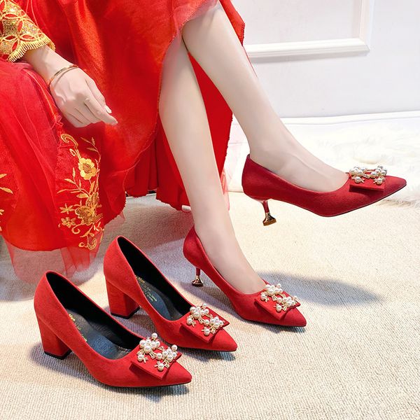 pointed red wedding sho bridmaid bride thin heel high women's shallow mouth single shoe pearl decoration
pointed red wedding sho bridmaid bride thin heel high women's shallow mouth single shoe pearl decoration