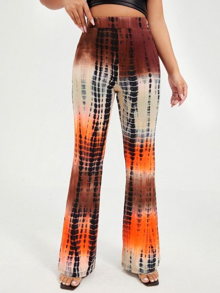 tie dye flare leg pants q2es#, Black;white 
tie dye flare leg pants q2es#, Black;white