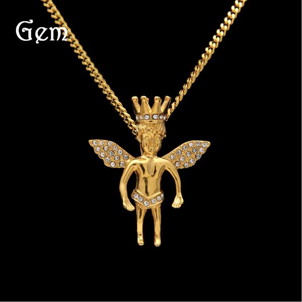 color preserved electroplated hip hop stainless steel 4cm stereo crown angel necklace small hip hop angel pendant, Silver
color preserved electroplated hip hop stainless steel 4cm stereo crown angel necklace small hip hop angel pendant, Silver