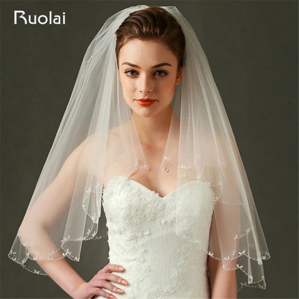 bridal veils fashion ivory/white 2 layers short wedding veil with comb tulle bead edge velo de novia accessories fv52, Black
bridal veils fashion ivory/white 2 layers short wedding veil with comb tulle bead edge velo de novia accessories fv52, Black