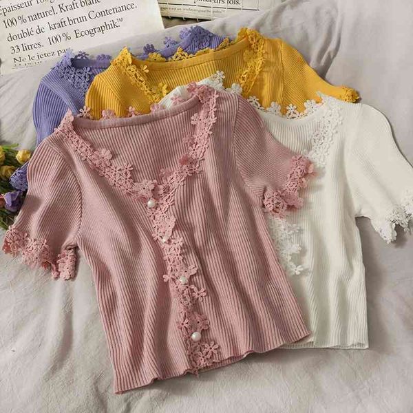 women's sweaters summer knitted sweet lace single-breasted cardigan sweater t-shirt women's v-neck slim short-sleeved t-shirt, White;black
women's sweaters summer knitted sweet lace single-breasted cardigan sweater t-shirt women's v-neck slim short-sleeved t-shirt, White;black