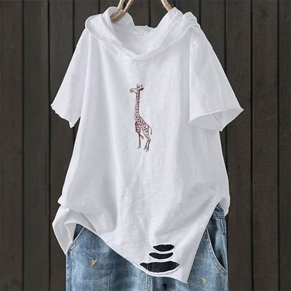 f&je new fashion summer women t shirt plus size short sleeve loose casual hooded tee shirt hole cotton femme print d32 210306, White 
f&je new fashion summer women t shirt plus size short sleeve loose casual hooded tee shirt hole cotton femme print d32 210306, White