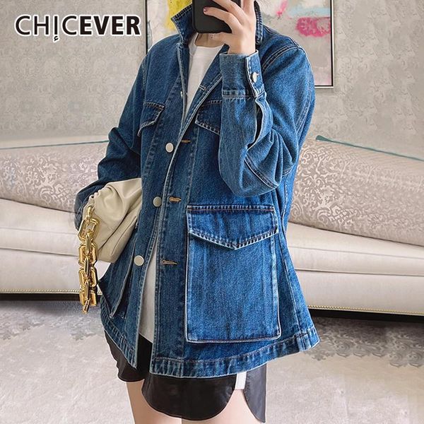women's jackets chicever blue denim cargo pockets jacket lapel long sleeve single breasted straight coats female 2021 autumn fashion, Black;brown
women's jackets chicever blue denim cargo pockets jacket lapel long sleeve single breasted straight coats female 2021 autumn fashion, Black;brown