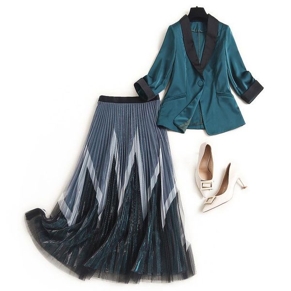 two piece dress women satin blazer suit office elegant one button blazers spring 2021 designer color block long mesh skirt set outfits green, White
two piece dress women satin blazer suit office elegant one button blazers spring 2021 designer color block long mesh skirt set outfits green, White