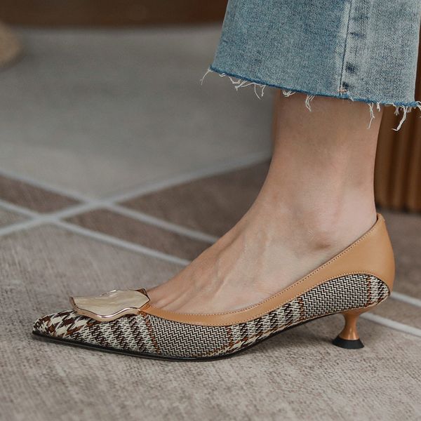 womens genuine leather plaid fabric patchwork slip-on kitten heel pointed toe pumps elegant ladies low heel comfortable shoes, Black
womens genuine leather plaid fabric patchwork slip-on kitten heel pointed toe pumps elegant ladies low heel comfortable shoes, Black