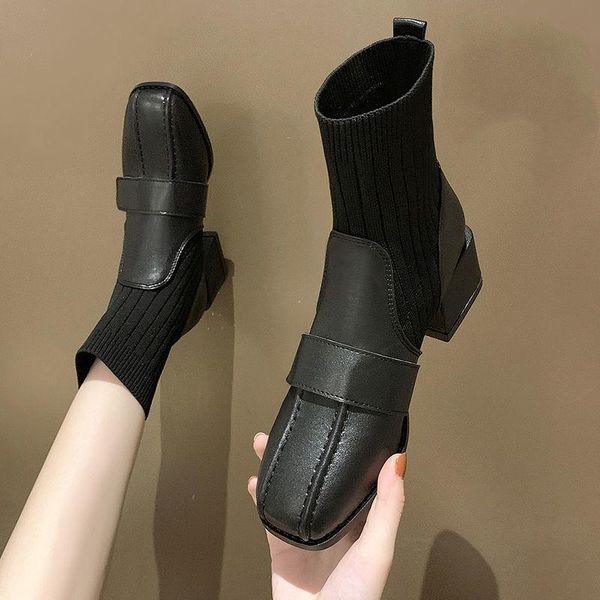 boots female british style 2021 square toe short with thick heel thin elastic socks, Black
boots female british style 2021 square toe short with thick heel thin elastic socks, Black