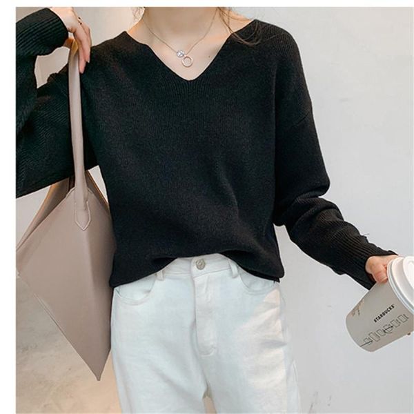 women's sweaters 2021 autumn winter women female knitted thin pullover solid v-neck loose elegant office lady casual all match, White;black
women's sweaters 2021 autumn winter women female knitted thin pullover solid v-neck loose elegant office lady casual all match, White;black