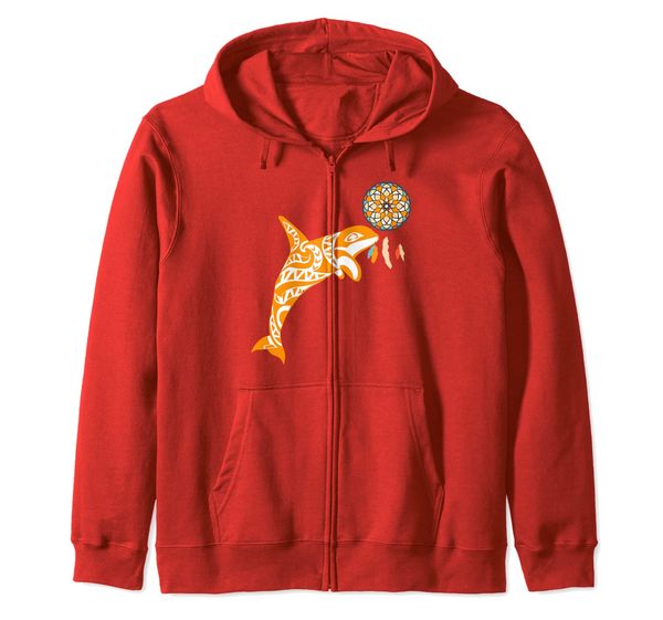 orca killer whale pacific native totem symbol gifts zip hoodie, White;black