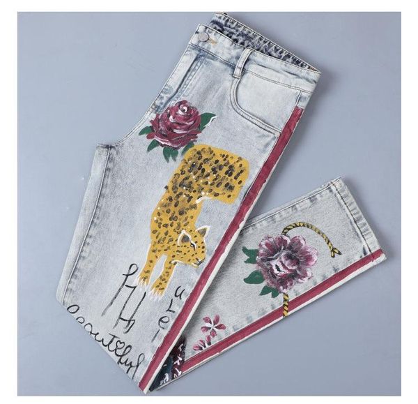 men's jeans high-end four seasons printed embroidery slim-fitting young fashion trend pants, Blue
men's jeans high-end four seasons printed embroidery slim-fitting young fashion trend pants, Blue