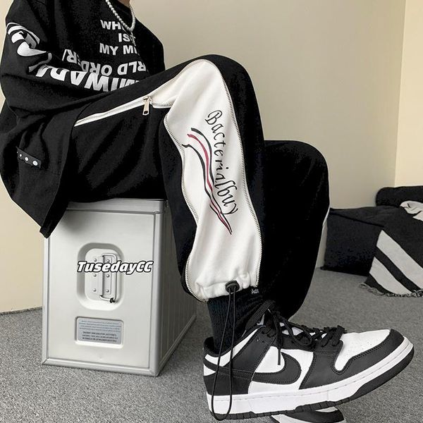 men's pants sweatpants men drawstring straight leg casual high street zipper vibe trousers loose fashion streetwear male bottoms baggy, Black
men's pants sweatpants men drawstring straight leg casual high street zipper vibe trousers loose fashion streetwear male bottoms baggy, Black