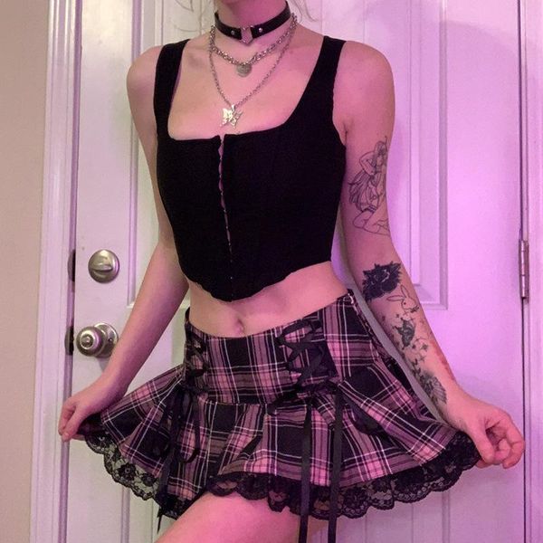 gothic skirts high waist skirt goth harajuku cosplay black mini skirt punk e girl lace plaid lacing skirts club party wear 
gothic skirts high waist skirt goth harajuku cosplay black mini skirt punk e girl lace plaid lacing skirts club party wear