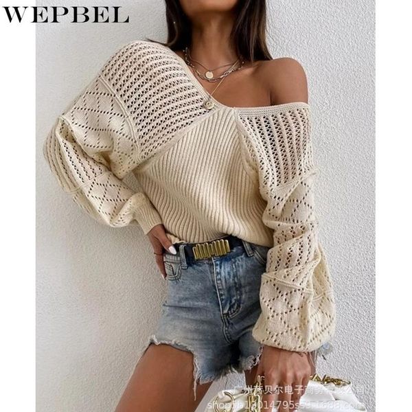 women's sweaters wepbel casual loose sweater hollow out knitted autumn lantern sleeve v-neck off-shoulder, White;black
women's sweaters wepbel casual loose sweater hollow out knitted autumn lantern sleeve v-neck off-shoulder, White;black