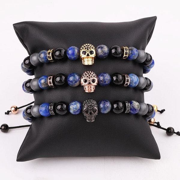 beaded, strands design natural stone cz pave skull charm friendship macrame adjustable bracelet men, Black
beaded, strands design natural stone cz pave skull charm friendship macrame adjustable bracelet men, Black