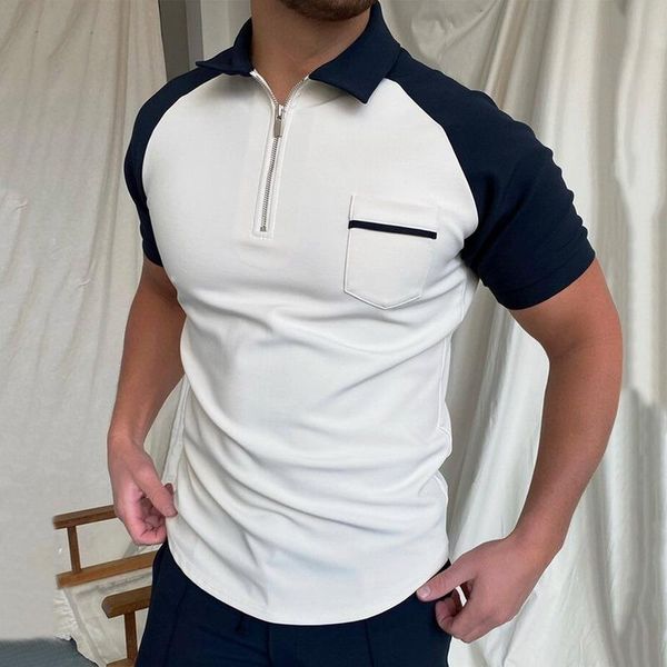 men's polos fashion patchwork men short sleeve shirts casual turn-down collar zipper design 2021 summer harajuku streetwear, White;black
men's polos fashion patchwork men short sleeve shirts casual turn-down collar zipper design 2021 summer harajuku streetwear, White;black