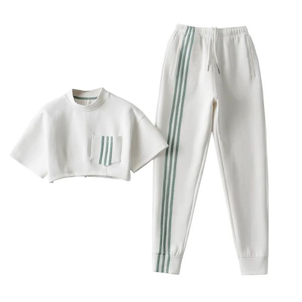 women's two piece pants women casual tracksuit pocket crop sweatpants 2 set sports wear mujer running gym clothing home striped suit, White
women's two piece pants women casual tracksuit pocket crop sweatpants 2 set sports wear mujer running gym clothing home striped suit, White