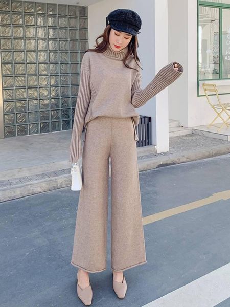 women's tracksuits sweater set women tracksuit spring autumn knitted suits 2 piece warm turtleneck pullovers wide legs pants, Gray
women's tracksuits sweater set women tracksuit spring autumn knitted suits 2 piece warm turtleneck pullovers wide legs pants, Gray