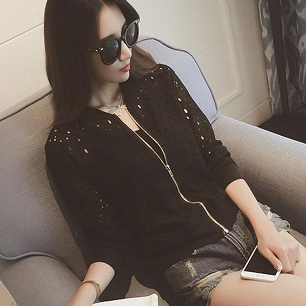 women's jackets thin hollow out lace long-sleeved jacket zipper korean version slim white rash guards female short baseball coat, Black;brown
women's jackets thin hollow out lace long-sleeved jacket zipper korean version slim white rash guards female short baseball coat, Black;brown