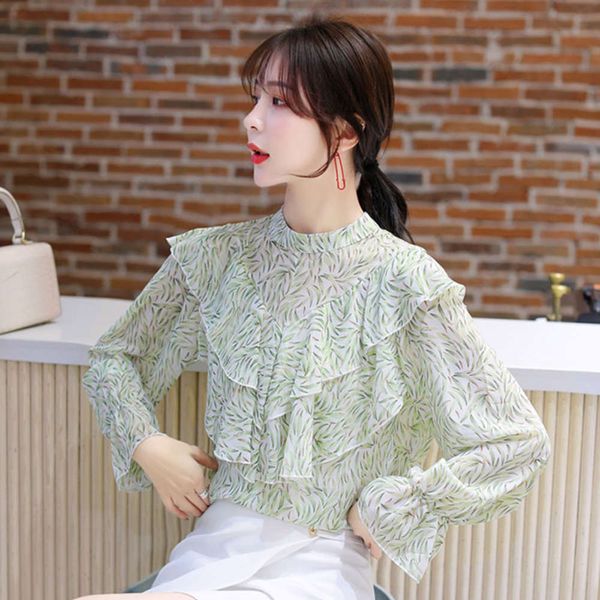 spring and autumn new round neck flared ruffle loose floral chiffon sweet long sleeve printed shirt blouse, White
spring and autumn new round neck flared ruffle loose floral chiffon sweet long sleeve printed shirt blouse, White