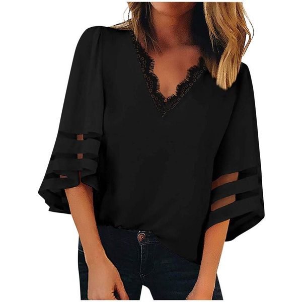 women's blouses & shirts fashion casual solid color lace v-neck sleeve t-shirt blouse, White
women's blouses & shirts fashion casual solid color lace v-neck sleeve t-shirt blouse, White