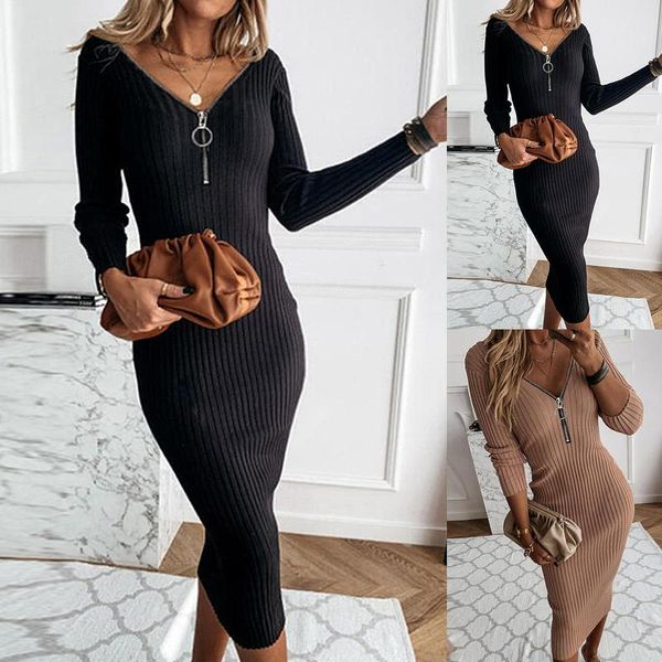 casual dresses elegant ribbed knit bodycon thick long sleeve zip v-neck midi dress women slim basic 2021 autumn winter, Black;gray
casual dresses elegant ribbed knit bodycon thick long sleeve zip v-neck midi dress women slim basic 2021 autumn winter, Black;gray