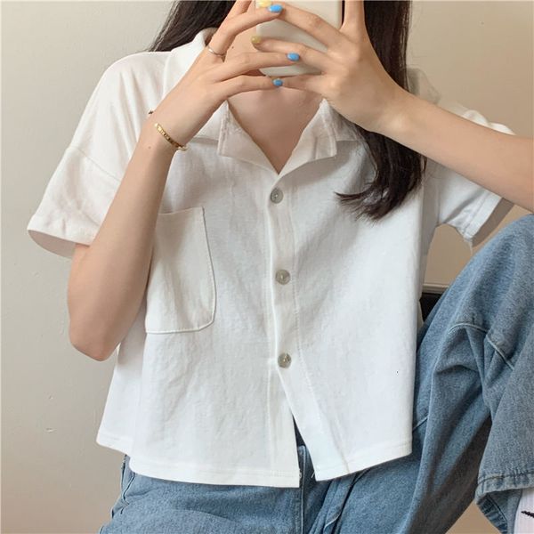 summer new loose mouwen t-shirts polo collar multilateral student girls short button women clothing p2302, White
summer new loose mouwen t-shirts polo collar multilateral student girls short button women clothing p2302, White