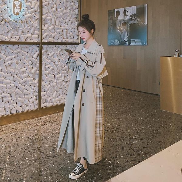 women's trench coats fashion elegant women coat double-breasted long patchwork plaid lady duster cloak female outerwear spring autumn, Tan;black
women's trench coats fashion elegant women coat double-breasted long patchwork plaid lady duster cloak female outerwear spring autumn, Tan;black