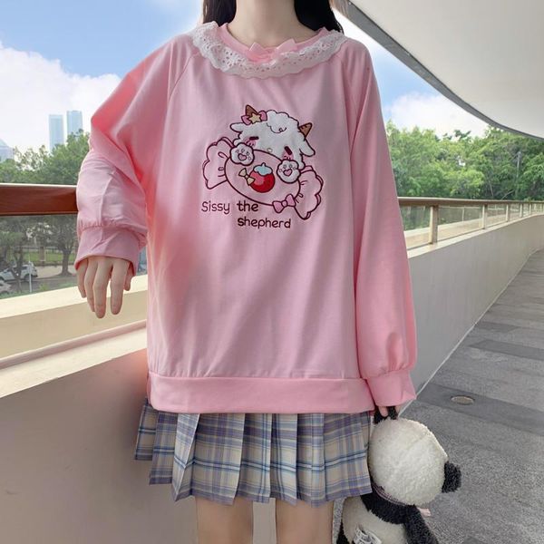 women's sweaters 2021 autumn spring kawaii sweatshirt women lace neck cute hoodies harajuku pink pullover lamb and candy embroidery, White;black
women's sweaters 2021 autumn spring kawaii sweatshirt women lace neck cute hoodies harajuku pink pullover lamb and candy embroidery, White;black