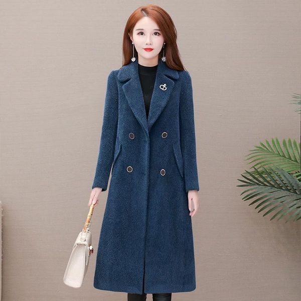 women's wool & blends kmetram winter jacket women faux mink fleece woolen coat female vintage long plus size manteau femme my4879, Black 
women's wool & blends kmetram winter jacket women faux mink fleece woolen coat female vintage long plus size manteau femme my4879, Black
