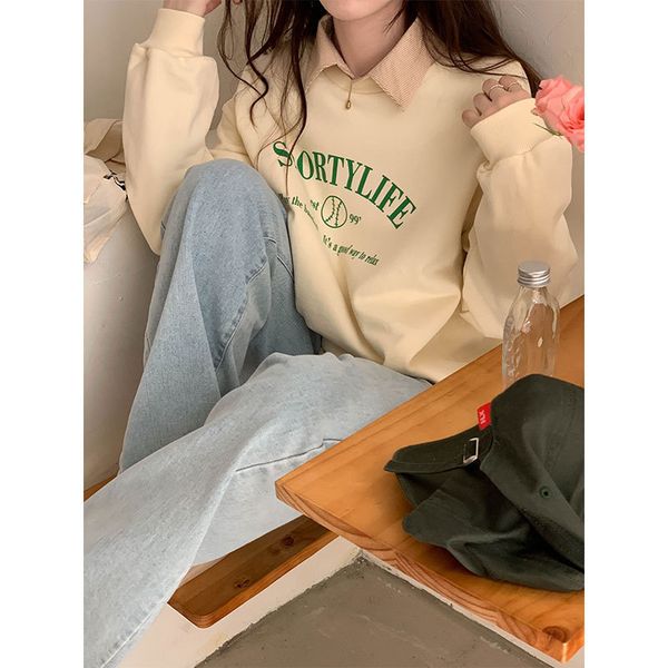 letter printed round neck long sleeve sweater women's autumn and winter plush thickened versatile loose thin 55286 4444, Blue;black
letter printed round neck long sleeve sweater women's autumn and winter plush thickened versatile loose thin 55286 4444, Blue;black