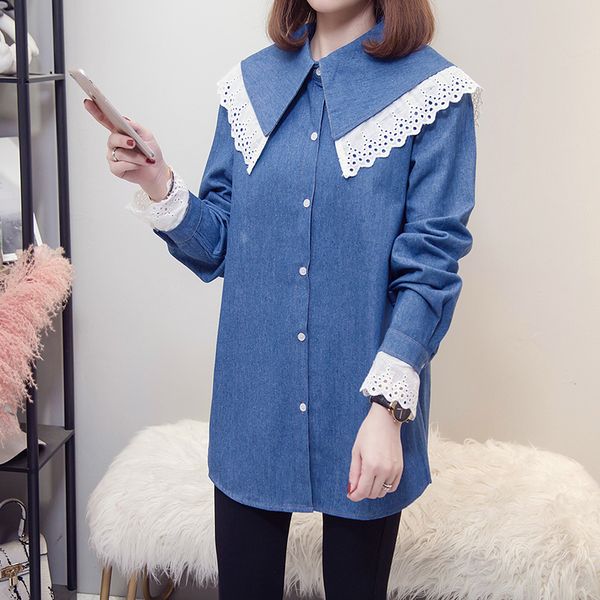 plus size spring demin lace slices korean blue shirt female big sleeve lapel sweet new 2021 blouse o1or, Black
plus size spring demin lace slices korean blue shirt female big sleeve lapel sweet new 2021 blouse o1or, Black