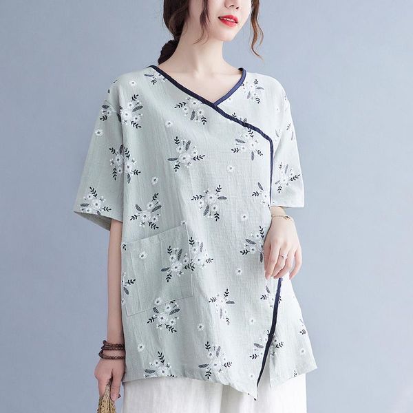 women's blouses & shirts 2021 arrival summer women loose short sleeve v-neck blouse all-matched print cotton linen patchwork casual v07, White
women's blouses & shirts 2021 arrival summer women loose short sleeve v-neck blouse all-matched print cotton linen patchwork casual v07, White