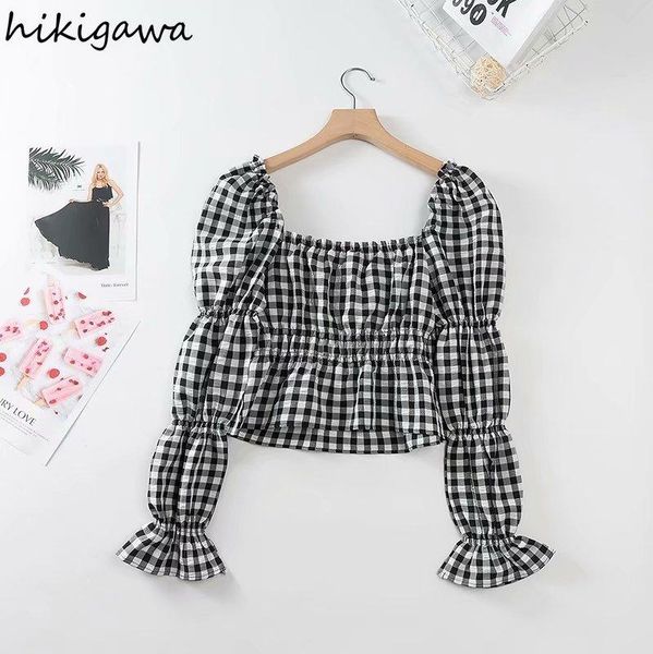 women's blouses & shirts hikigawa fashion square collar puff sleeve slim pleated blusas solid sweet high street elegant pullover, White
women's blouses & shirts hikigawa fashion square collar puff sleeve slim pleated blusas solid sweet high street elegant pullover, White