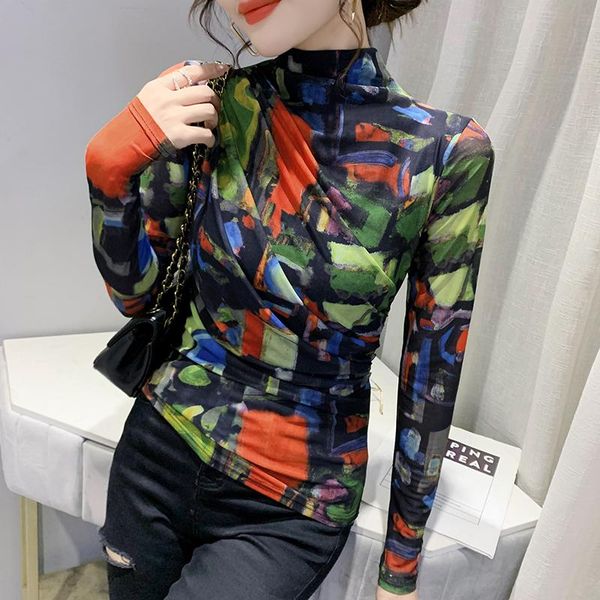 women's t-shirt fashion print women autumn 2021 long sleeve turtleneck mesh shirt plus size female blusas, White
women's t-shirt fashion print women autumn 2021 long sleeve turtleneck mesh shirt plus size female blusas, White