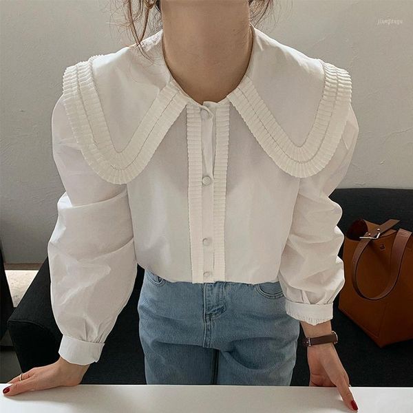 spring autumn doll collar korea long sleeve white pleated solid shirt women blouse fashion women's blouses & shirts
spring autumn doll collar korea long sleeve white pleated solid shirt women blouse fashion women's blouses & shirts