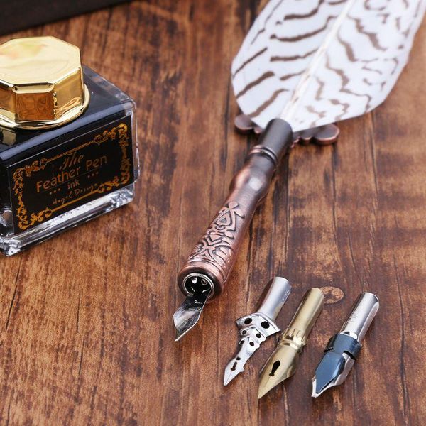 vintage feather quill dip pen fountain pens with ink +3 nibs set stationery gift 20cb
vintage feather quill dip pen fountain pens with ink +3 nibs set stationery gift 20cb