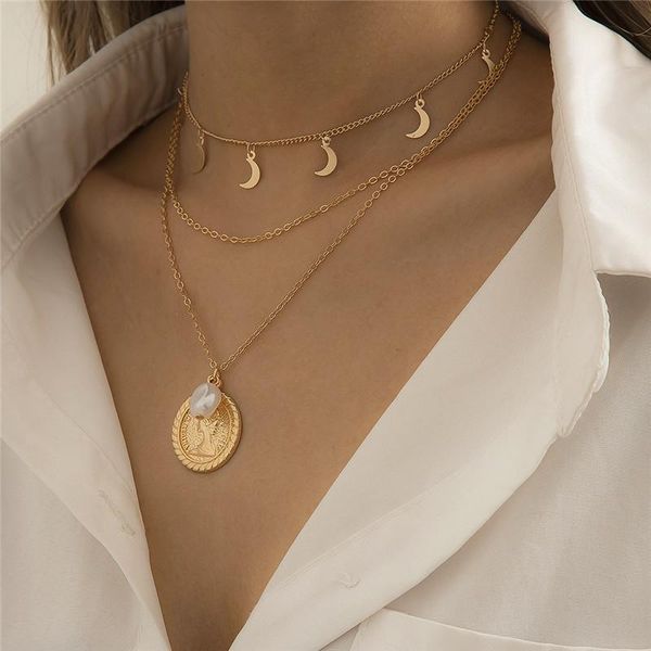 chains vintage geometric imitation pearl portrait medallion necklace korean stylish multi layer combination moon tassel trinket, Silver
chains vintage geometric imitation pearl portrait medallion necklace korean stylish multi layer combination moon tassel trinket, Silver