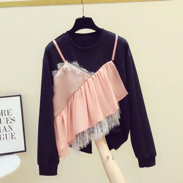 women's hoodies & sweatshirts 2021 autumn contrast color hoodie strap stitching lace ruffled long sleeve sweatshirt loose pullover fash, Black
women's hoodies & sweatshirts 2021 autumn contrast color hoodie strap stitching lace ruffled long sleeve sweatshirt loose pullover fash, Black